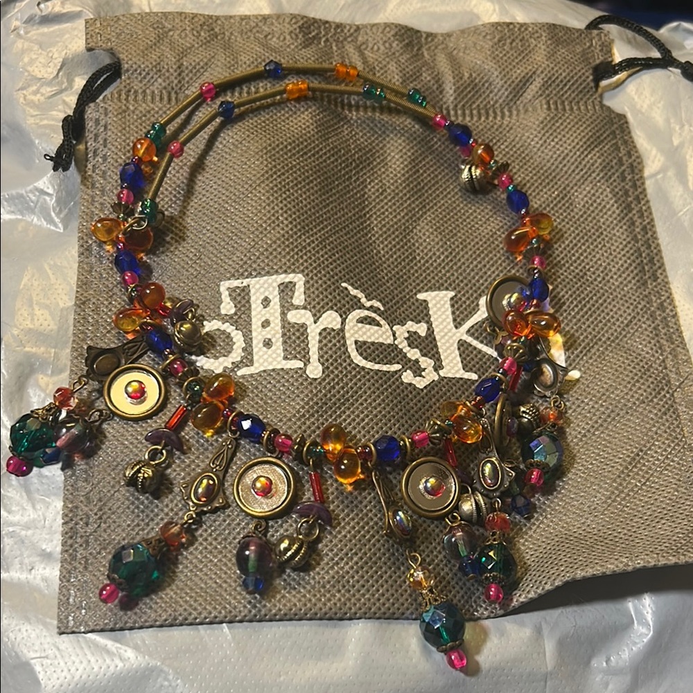 TRESKA Fun Bib Wrap Around Necklace NEW in Bag Colorful Multicolor Glass Beads